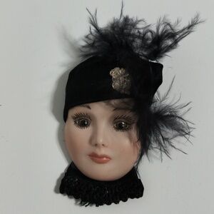 Vintage Porcelain Lady Face Brooch Pin Art Deco